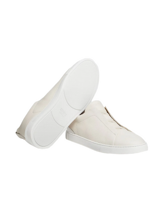 Zegna Mens Triple Stitch Full-Grain Leather Slip-On Sneakers In Beige