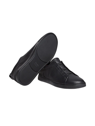 Zegna Mens Black Deerskin Triple Stitch Sneakers