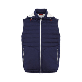 Brunello Cucinelli Men's Hooded Zipped Vest In Blue