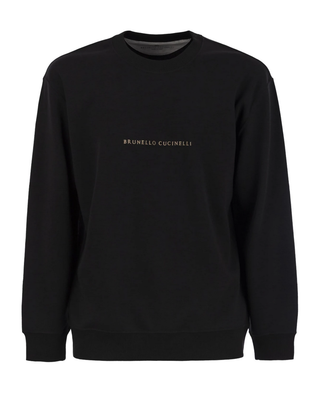 Brunello Cucinelli Mens Logo Black Crew Neck Sweatshirt