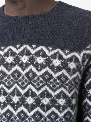 Brunello Cucinelli Mens Jacquard-Detail Crewneck Sweater in Navy