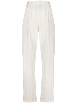 Brunello Cucinelli Womens Natural Pleated Striped Beach Pants