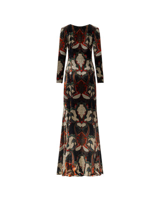 ETRO Vintage Women's Multi Color Velvet Long Sleeve Gown