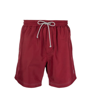 Brunello Cucinelli Mens Logo Embroidered Swim Trunks in Red