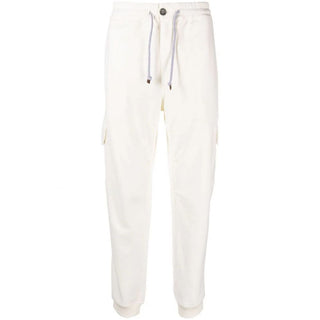 Brunello Cucinelli Mens Drawstring Cargo Cotton Joggers in White