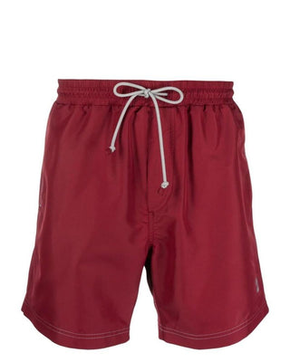 Brunello Cucinelli Mens Maroon Logo-Embroidered Swim Shorts