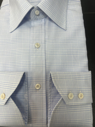Tom Ford Men’s 100% Cotton Light Blue Checkered Pattern Button Down Dress Shirt
