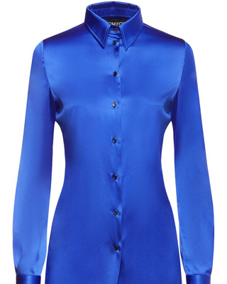 Tom Ford Womens Stretch Silk Satin Fitted Shirt In Blue