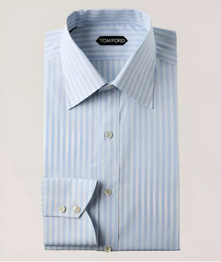 Tom Ford Men’s White & Light Blue Striped Button Down Dress Shirt