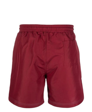 Brunello Cucinelli Mens Maroon Logo-Embroidered Swim Shorts
