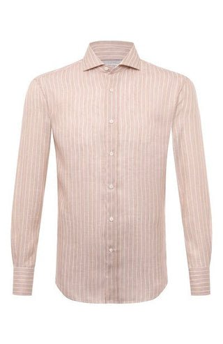 Brunello Cucinelli Mens Shirt In Beige with White Stripe