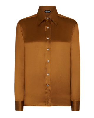 Tom Ford Womens Charmeuse Silk Shirt In Desert Brown