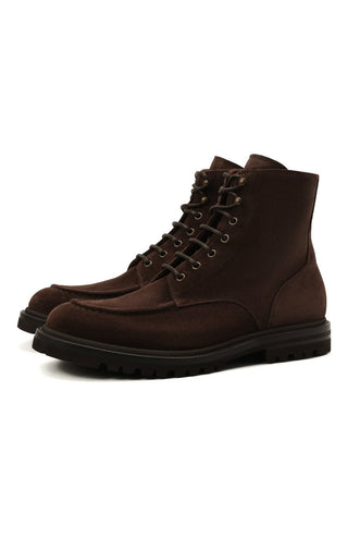 Brunello Cucinelli New Men's Brown Suede Lace-Up Combat Boots