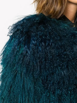 Roberto Cavalli Womens New Leather Fur Silk Satin Viscose Greens & Blue Jacket