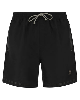 Brunello Cucinelli Mens Logo Embroidered Swim Trunks in Black