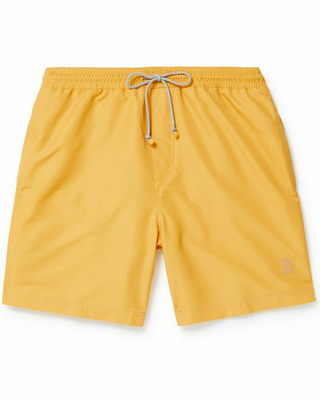 Brunello Cucinelli Mens Yellow Logo-Embroidered Swim Shorts
