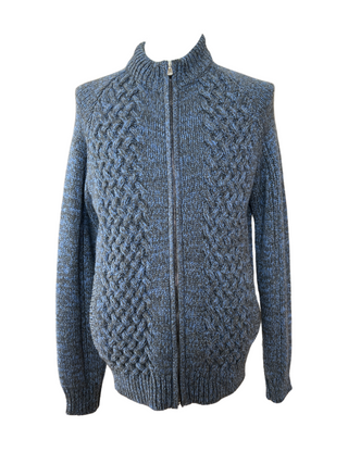 Isaia Mens Cashmere Cable Knit Blue Grey Zip Up Sweater