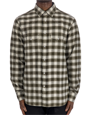 Tom Ford Mens Check Print Cotton Shirt in green