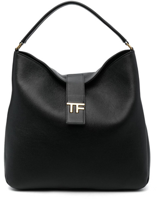 Tom Ford Womens Logo Leather Hobo Bag In Black