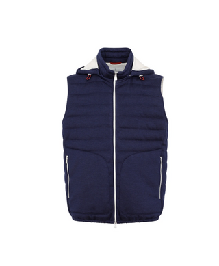 Brunello Cucinelli Men's Hooded Zipped Vest In Blue