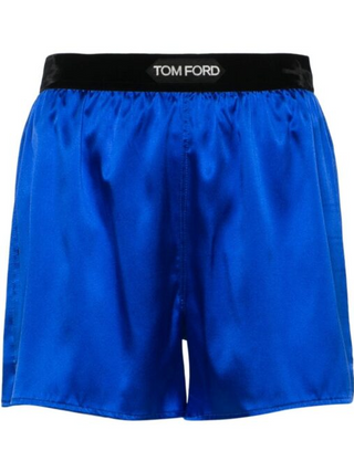 Tom Ford Womens Logo Silk Shorts In Blue