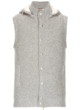 Brunello Cucinelli Mens Down Knitted Gillet in Gray