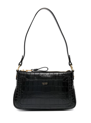 Tom Ford Womens Croc Embossed Leather Bag In Black