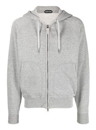 Tom Ford Mens Zipped Drawstring Hoodie in Gray