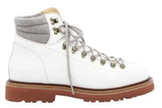 Brunello Cucinelli Mens Padded Ankle Lace-Up Hiking Boots in Off White