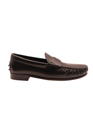 Tods Mens Black Leather Ruched Moccasino Penny Loafer