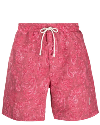 Brunello Cucinelli Mens Pink & White Paisley Logo-Embroidered Swim Shorts