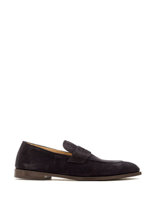 Brunello Cucinelli Mens Suede Penny Loafers in Brown