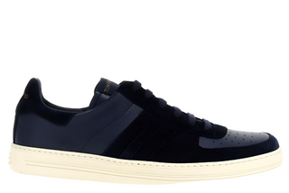 Tom Ford Mens Perforated Lace Up Sneakers in Navy