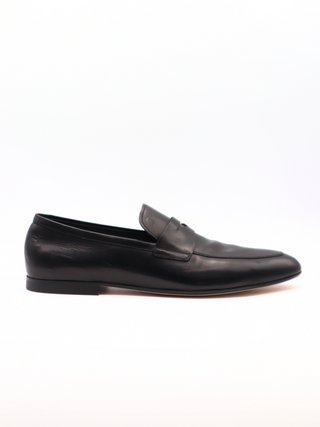 Tods Mens Black Leather Penny Loafer