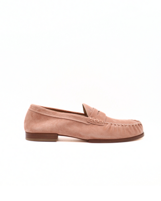 Tods Mens Pale Pink Suede Ruched Moccassino Loafer Shoe