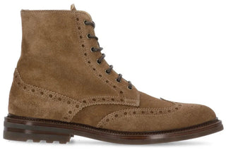 Brunello Cucinelli Brogue-Detailed Lace-Up Ankle Boots in Chestnut