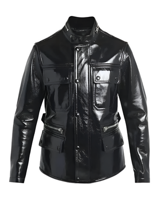 Tom Ford Mens Shiny Crackled Leather Jacket in Black