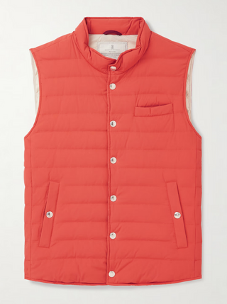 Brunello Cucinelli Men's Slim Fit Quilted Nylon Down Vest  In Orange