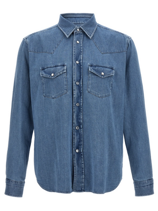 Tom Ford Mens Twill Western Shirt in Denim Blue