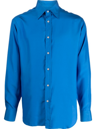 Tom Ford Mens Long Sleeved Silk Shirt in Blue