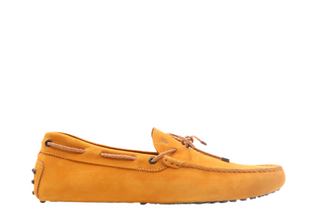 Tods Mens Orange Suede Laced Braided Laccetto Gommino Driver Shoe
