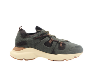 Tods Mens Green Black Brown Felt Lace Up Sport Sneaker Shoe