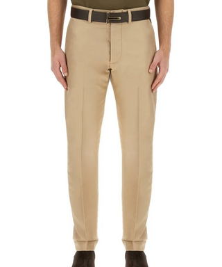 Tom Ford Mens Logo Patch Straight Leg Tailored Trousers in Beige