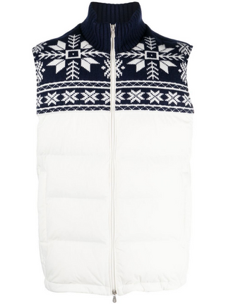 Brunello Cucinelli Men's Down Puffer Vest with Snowflake Knit Detail