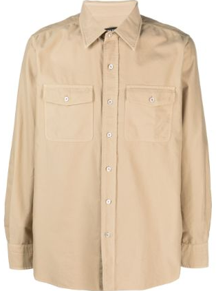 Tom Ford Mens Button Up Cotton Shirt in Beige