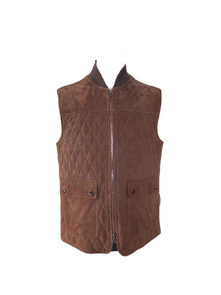 Isaia Mens Lamb Suede Brown Quilted Vest Jacket