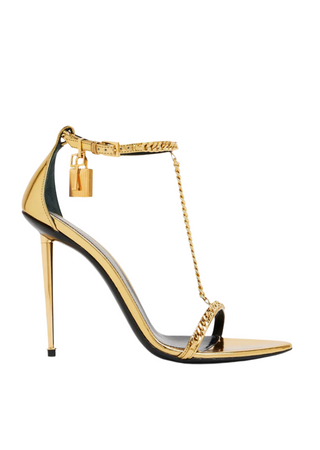 Tom Ford Womens Padlock Chain Sandals In Gold