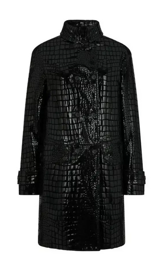 Tom Ford Womens Croc Embossed Leather Coat In Black