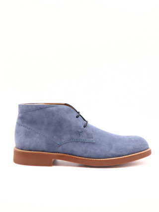 Tods Mens Light Blue Suede Lace Up Ankle Boots with Brown Sole