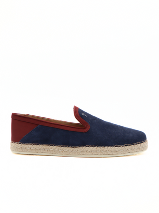 Tods Mens Navy Blue with Red Trim Espadrille with Raffia Sole